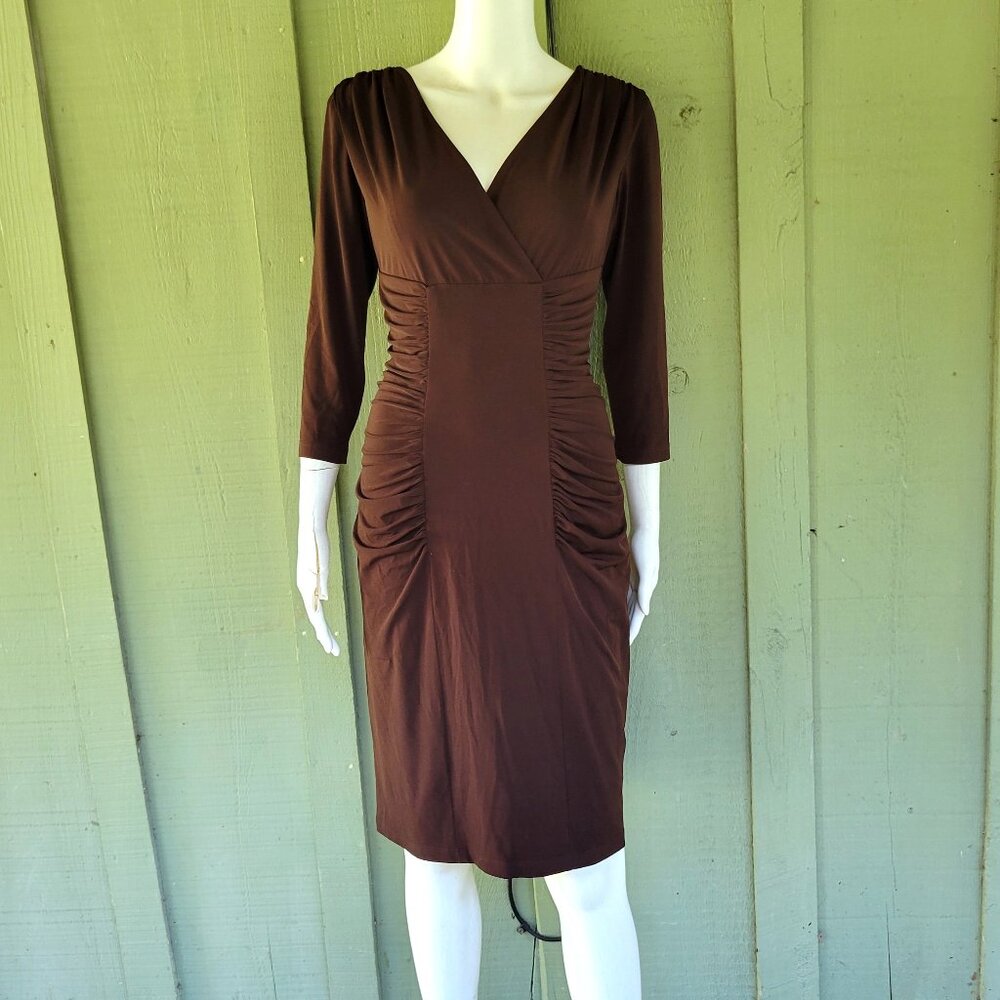 DAVID MEISTER Brown Slinky Ruched Dress 6